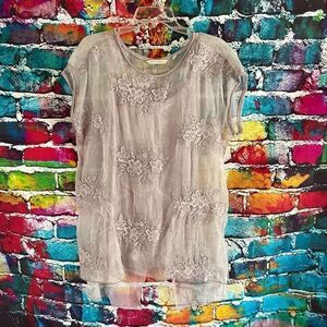Soft Surroundings Lavender Knit Cami Sheer Embroidered Floral Blouse Set Size Me
